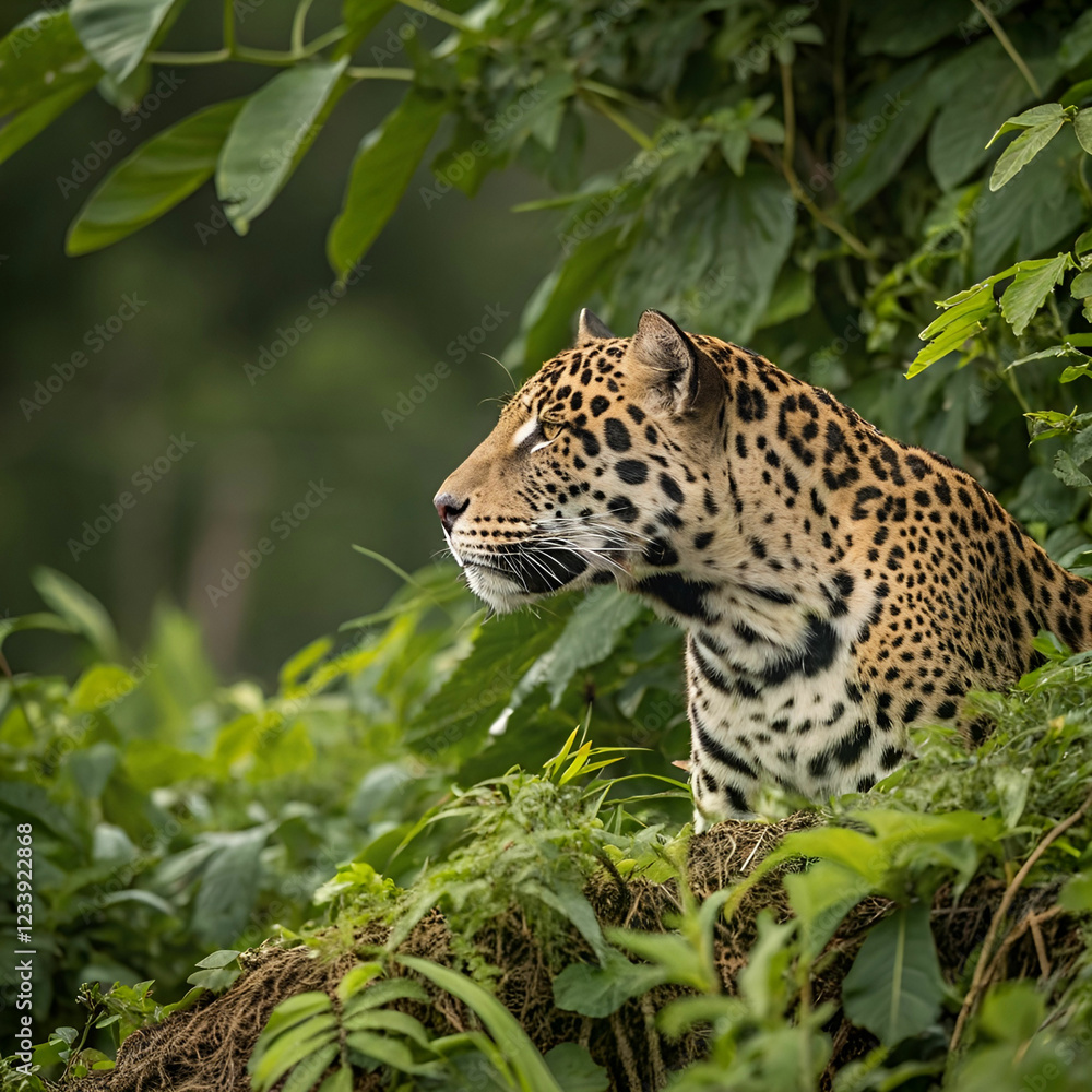 Naklejka premium Beautiful and endangered American jaguar in the natural habitat