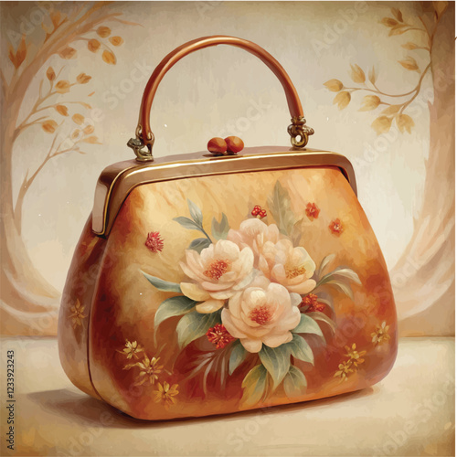 Watercolor illustration of an elegant Japanese formal handbag with intricate patterns