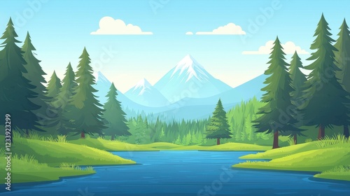 Serene Mountain Lake Scene with Evergreen Trees