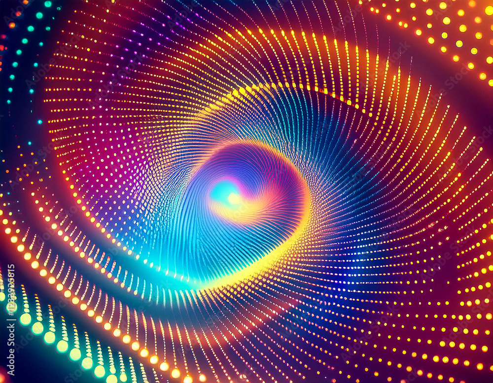Fototapeta premium Abstract glowing spiral structure illustration with dots on gradient background
