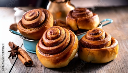 Delicious Golden Brown Cinnamon Rolls, Sweet Pastry Baked Goods photo