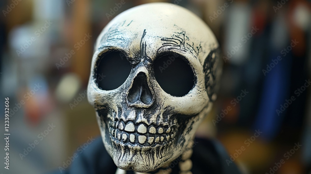 Decorative skull as part of a cultural celebration in a festive marketplace during autumn Decorative skull as part of a cultural celebration in a festive marketplace during autumn