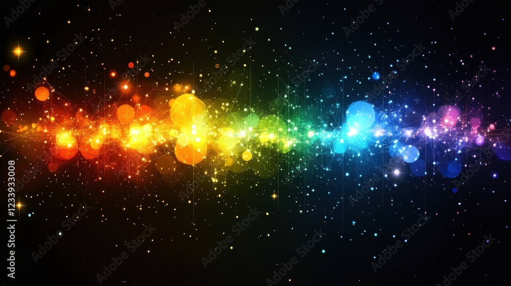 Fototapeta premium A vibrant abstract design featuring colorful bokeh and star-like effects.