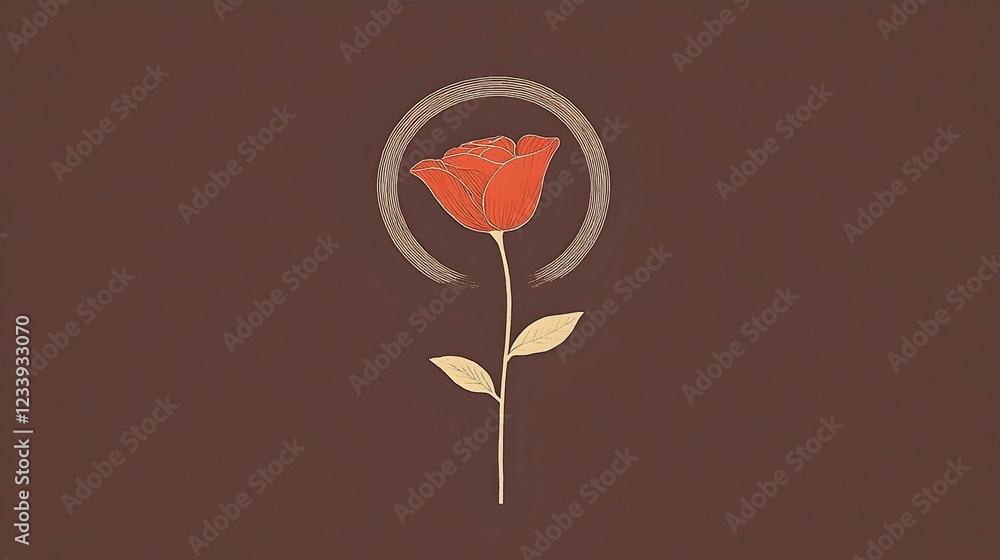 Elegant Single Rose Illustration on Brown Background with Circle Elegant Single Rose Illustration on Brown Background with Circle