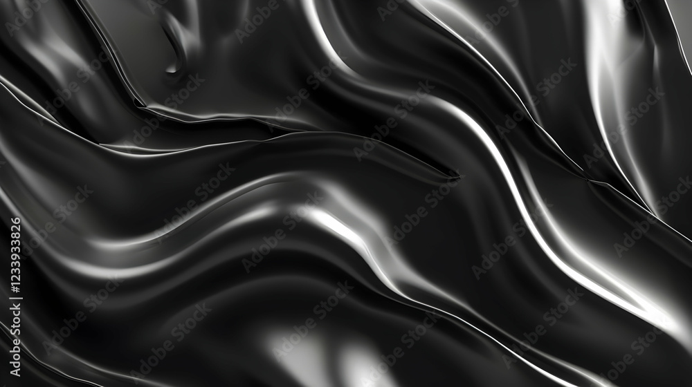 Obraz premium Abstract black fluid texture with smooth, wavy patterns.