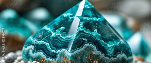 Ocean turquoise apatite stone in gemstone ridge with close up background photo