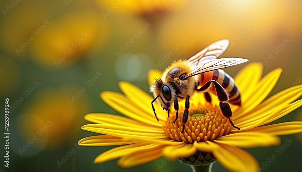 Bee on a flower on a sunny spring day Bee on a flower on a sunny spring day
