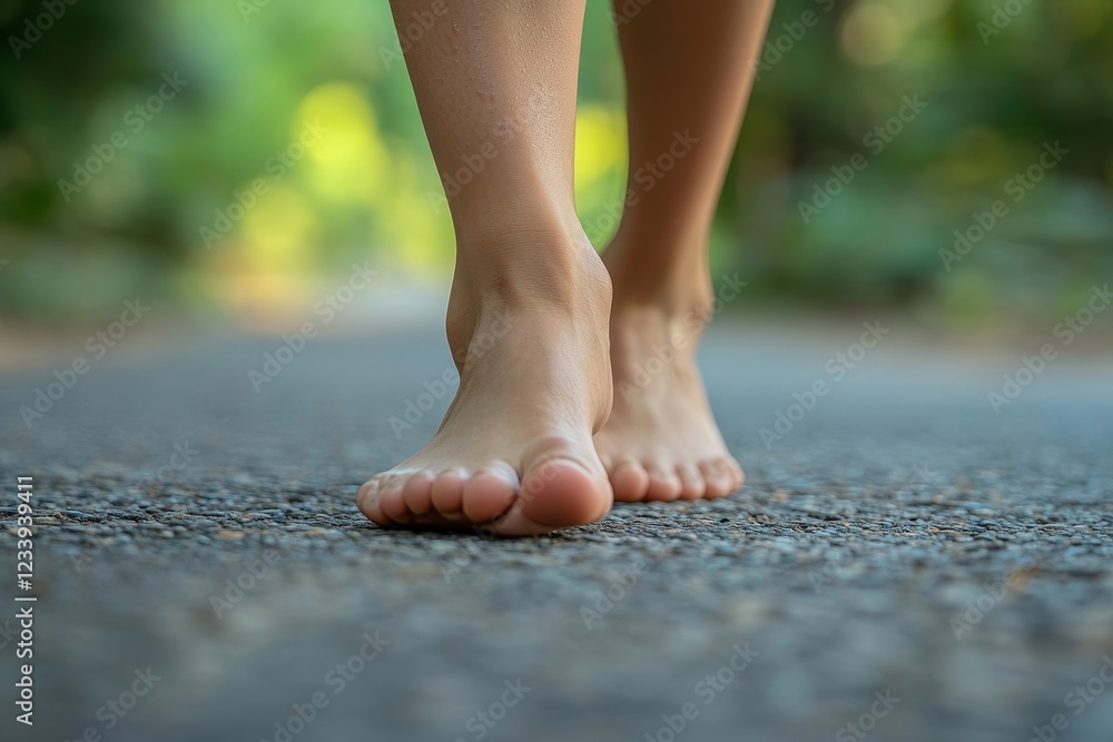 Close-up bare feet of person feeling itchy and irritated try to scratching by toe Close-up bare feet of person feeling itchy and irritated try to scratching by toe