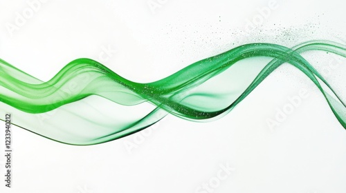 Abstract glowing green wave lines creating motion on an ash white background, with ample copy space at the bottom.