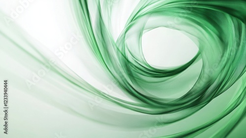 Abstract glowing green wave lines spiraling on an ash white background, with ample copy space in the center.
