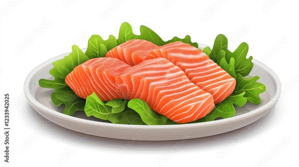 Fresh salmon fillets served on a bed of leafy greens ready for a healthy meal option Fresh salmon fillets served on a bed of leafy greens ready for a healthy meal option