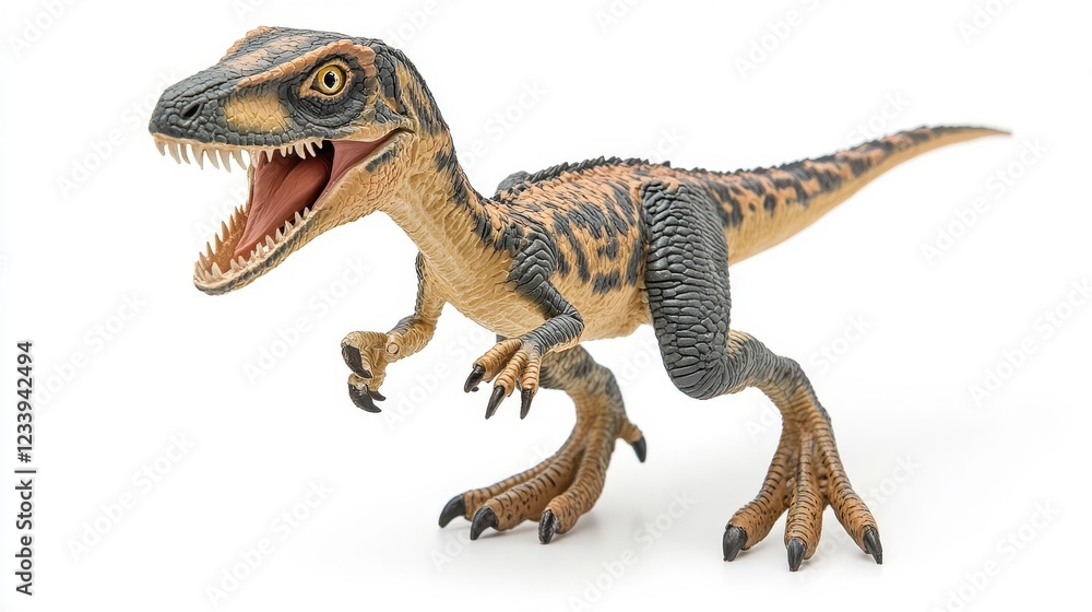 Fototapeta premium Realistic model of a dinosaur in a dynamic pose showing detailed features and textures