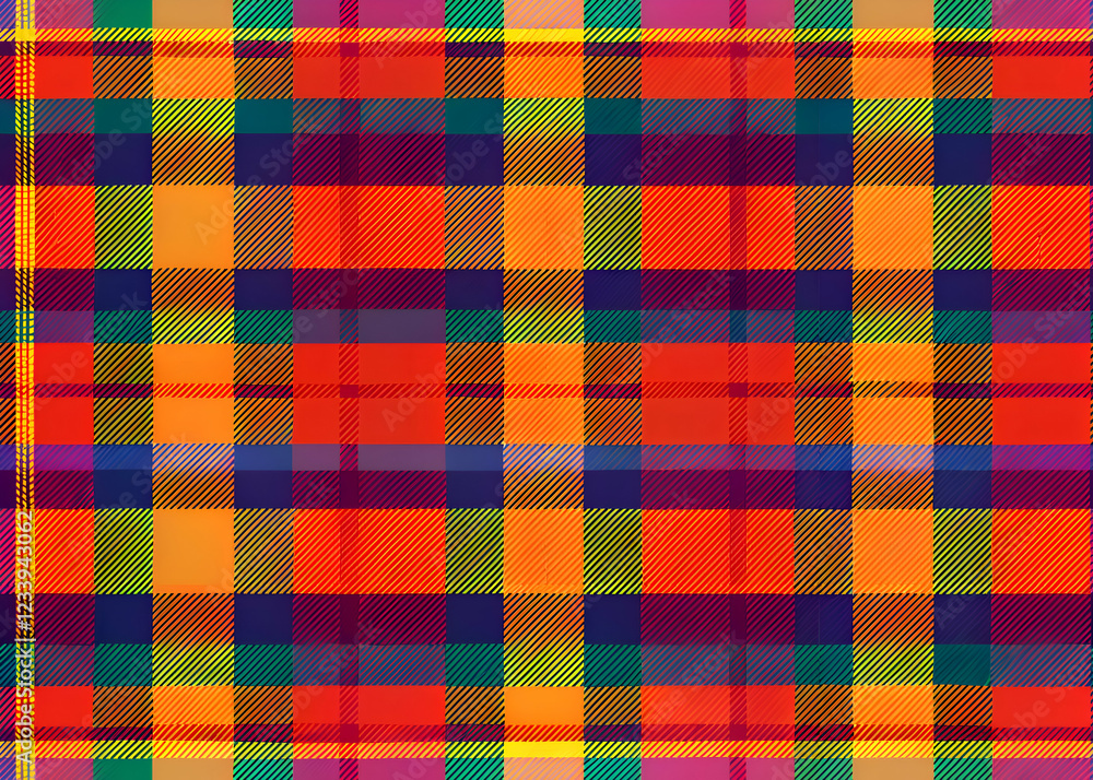 Obraz premium Vibrant plaid pattern in bold colors.