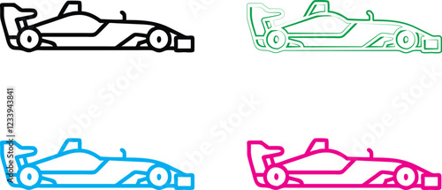 Simple cartoon bus icons, minimalist line drawings, vibrant neon colors, front view buses, playful transportation symbols, geometric vehicle shapes, outlined vehicle designs, colorful public transit l