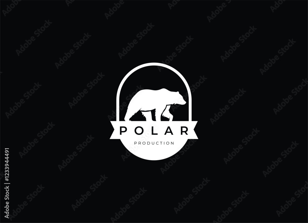Obraz premium Silhouette of Walking White Polar Bear Minimalist logo design vector illustration
