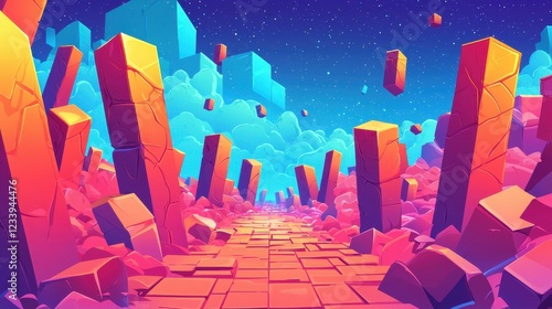 Vibrant Crystal Pathway Underneath a Starlit Sky