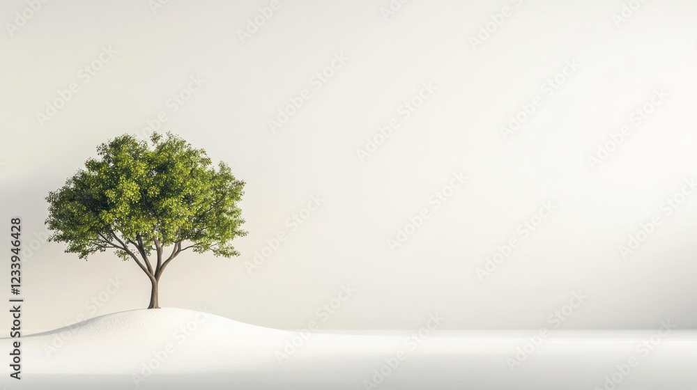 Obraz premium Lone tree on hill, minimalist background, nature, growth, hope