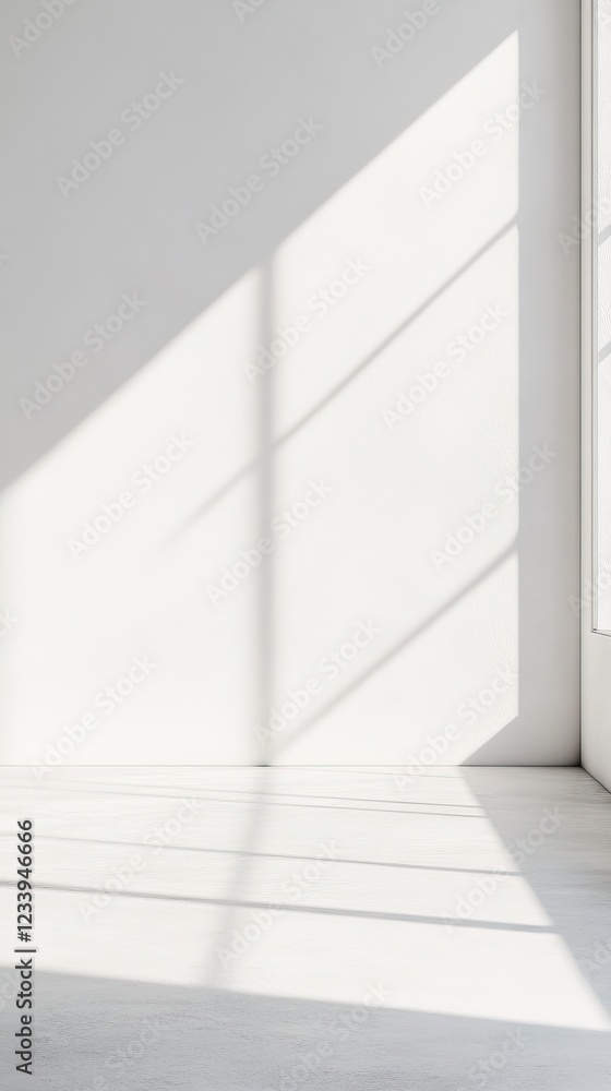 Fototapeta premium Empty white room with window sunlight and shadows.