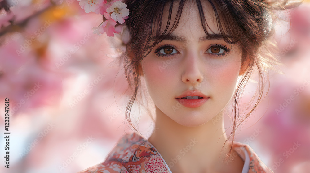 Fototapeta premium Portrait with Cherry Blossoms