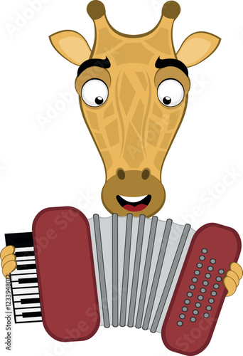 vector illustration emoji head character giraffe cartoon, playing musical instrument accordion