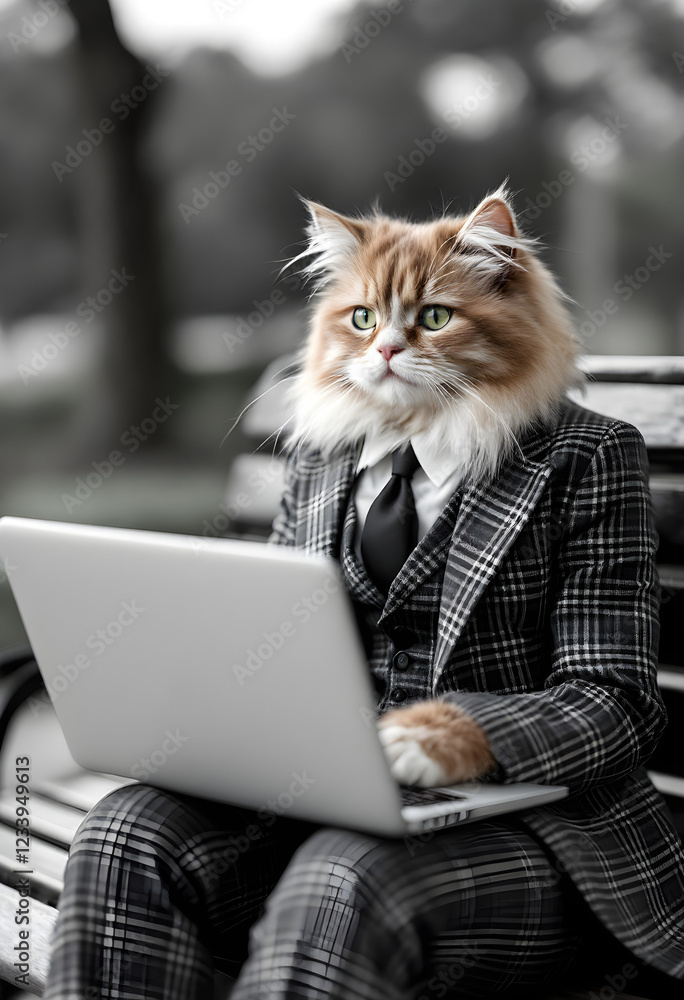A female cat wearing a business suit and tie. Created by generative AI A female cat wearing a business suit and tie. Created by generative AI