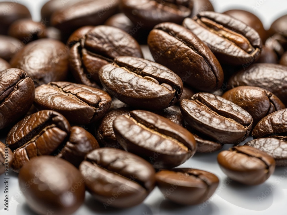 Close-up photograph of roasted coffee beans texture Close-up photograph of roasted coffee beans texture