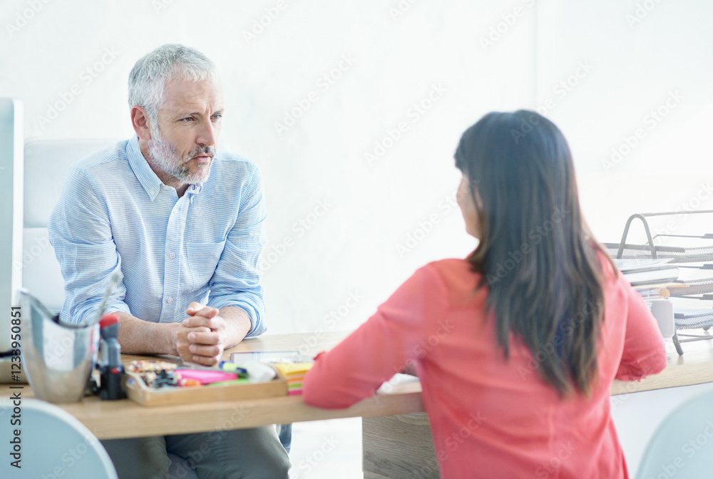 Meeting, job interview and business people in discussion for recruitment, vacancy or opportunity. Corporate, office and man and woman onboarding process, conversation and hiring with documents Meeting, job interview and business people in discussion for recruitment, vacancy or opportunity. Corporate, office and man and woman onboarding process, conversation and hiring with documents