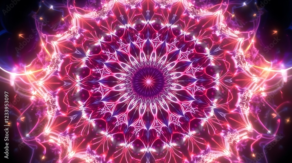 Intricate geometric pattern in glowing colors on a dark background creating unique visuals Intricate geometric pattern in glowing colors on a dark background creating unique visuals