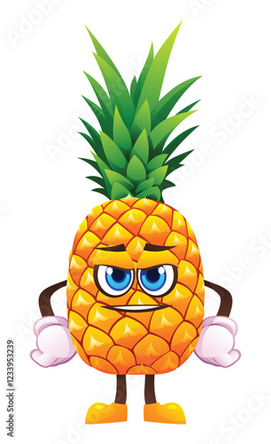 Cute pineapple character, expressing readiness. Vector cartoon illustration