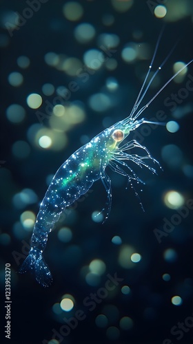 Luminous Krill in Ocean Depths Sparkling Aquatic Life Macro Photography