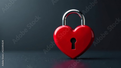 red closed heart shaped lock on dark background