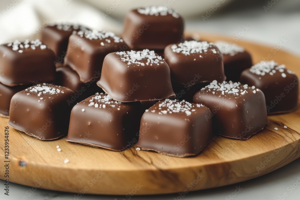 Indulging in sweet delights a pile of chocolate-covered caramels dusting with sea salt gourmet treats home kitchen close-up candy bliss Indulging in sweet delights a pile of chocolate-covered caramels dusting with sea salt gourmet treats home kitchen close-up candy bliss