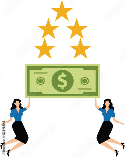 Satisfied business partnership, successful business partnership, good business relationship, two businesswomen carrying money high fives to celebrate successful business partnership