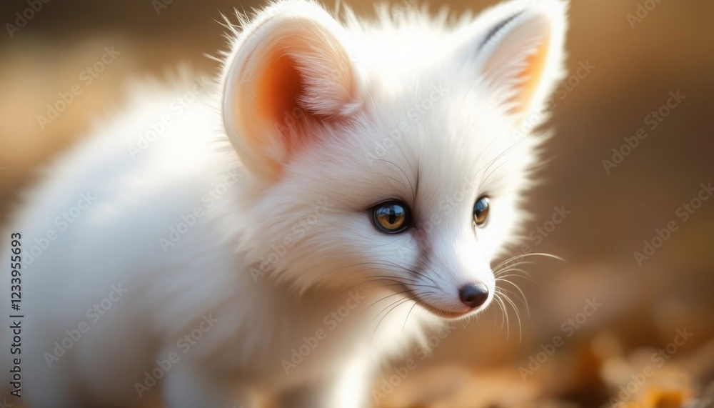 Adorable White Fox Kit in Soft Sunlight Adorable White Fox Kit in Soft Sunlight