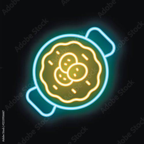 Neon sign illustrating a pita bread with hummus and falafel, a popular middle eastern street food