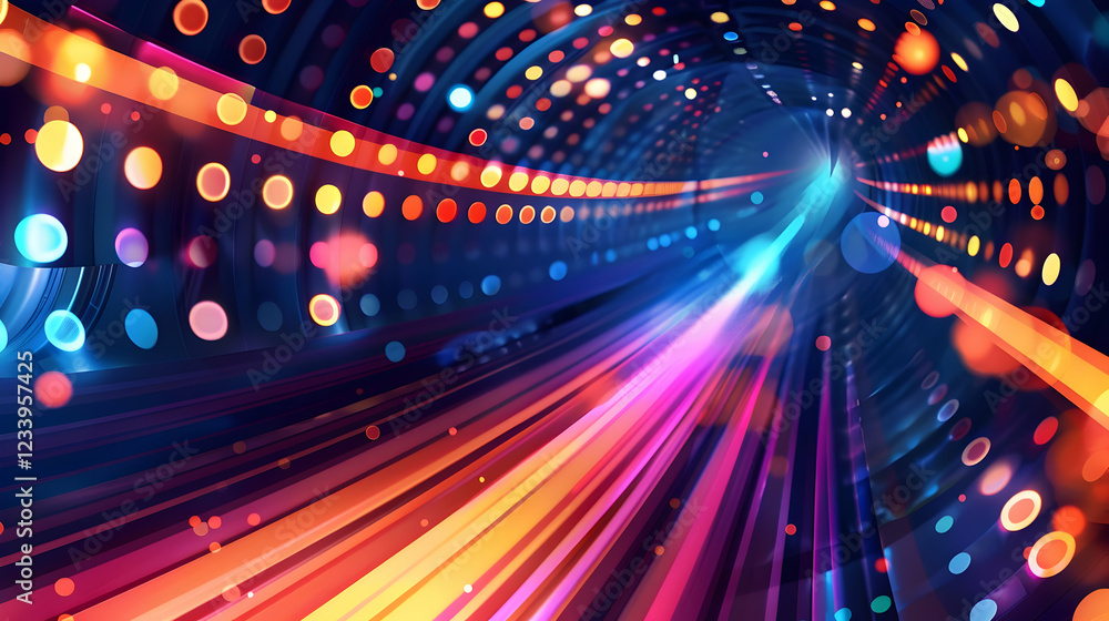 Fototapeta premium A vibrant, abstract tunnel of light and color, suggesting motion and energy.