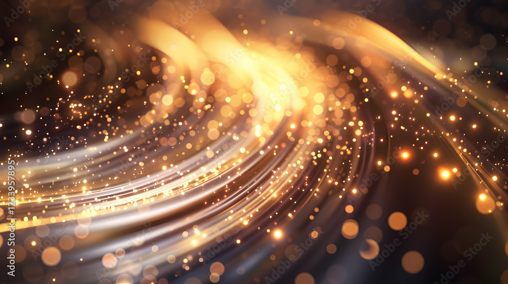 Naklejka premium Abstract swirling lights with sparkling particles creating a dynamic visual effect.
