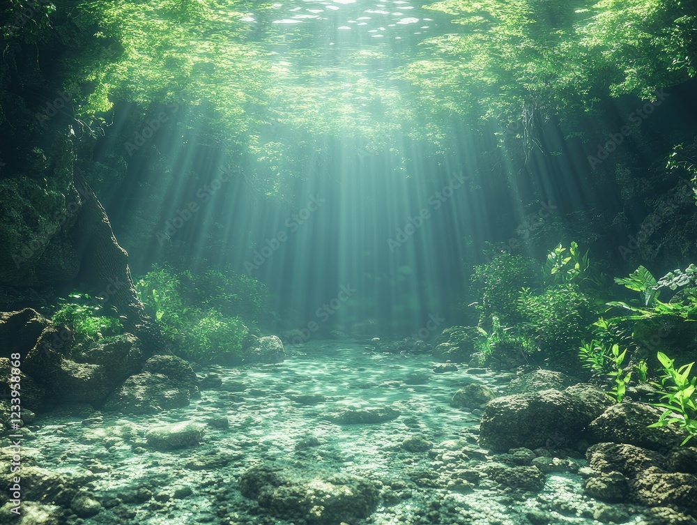 Fototapeta premium Sunbeams Illuminate Underwater River