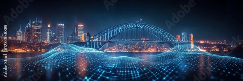 Wallpaper Mural Sydney City Skyline At Night With Digital Network Connecting the Modern City, Sydney, Australia Torontodigital.ca