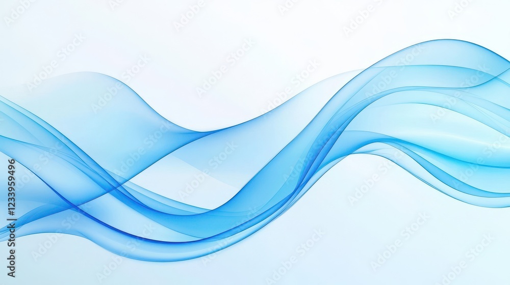 Fototapeta premium Abstract blue transparent waves with smooth curves and soft shadows on a clean, modern background. The design features fluid gradient motion of dynamic lines on a minimal backdrop.