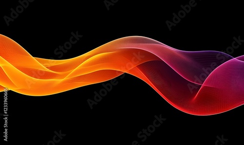 Abstract orange red wave flow dark background design photo