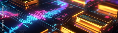 Wallpaper Mural A vibrant, digital landscape featuring colorful graphs and data patterns, symbolizing technology and data analysis. Torontodigital.ca