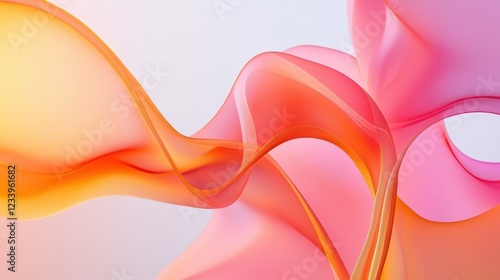 Abstract design featuring transparent hot pink and orange waves with smooth curves and soft shadows on a clean, modern background. photo