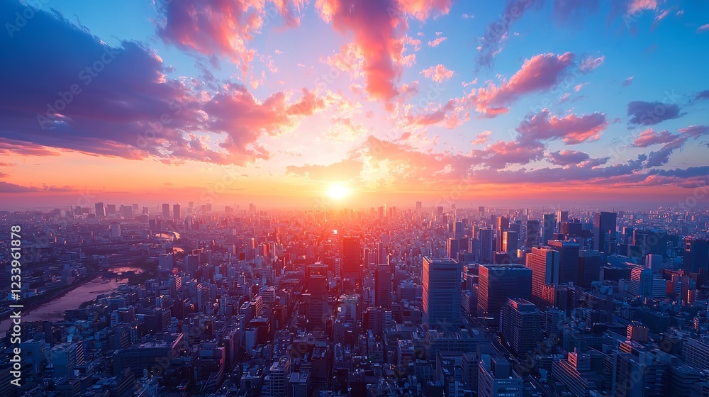 Fototapeta premium City Morning: Sunrise from Tower Perspective