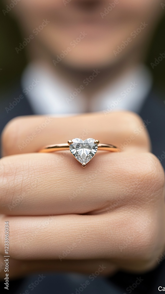 Close-up of a person holding a heart-shaped diamond ring, symbolizing love and commitment outdoors Close-up of a person holding a heart-shaped diamond ring, symbolizing love and commitment outdoors