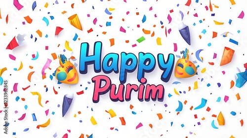 Colorful purim celebration with confetti and festive decorations
