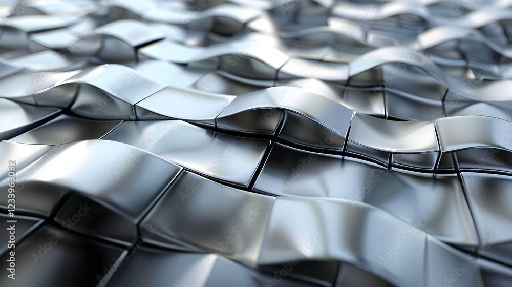 Fototapeta premium Abstract metallic surface with wavy patterns reflecting light.