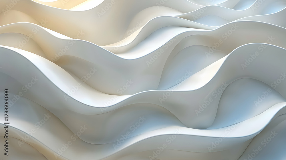Fototapeta premium Abstract waves of smooth, white material create a serene, flowing texture.