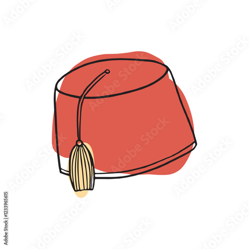 Red fez hat with a tassel, a symbol of Ottoman heritage and Turkish tradition. A simple yet elegant illustration representing cultural fashion and classic headwear style.