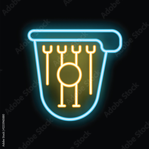 Bright glowing neon icon of a gusli, a traditional russian stringed musical instrument